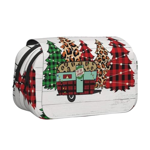 Merry Christmas Doppelschichtiges Flip-Top-Federmäppchen, großes Fassungsvermögen, Organizer für 50 Stifte, strapazierfähiges Polyester, Schreibwaren-Halter für Schule, Kunstreisen (Allover-Druck) von DNBCLEZK