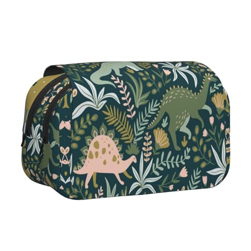 Niedliches Dinosaurier-Federmäppchen, doppellagig, Flip-Top-Federmäppchen, großes Fassungsvermögen, Organizer für 50 Stifte, strapazierfähiges Polyester, Schreibwaren-Halter für Schule, Kunstreisen von DNBCLEZK