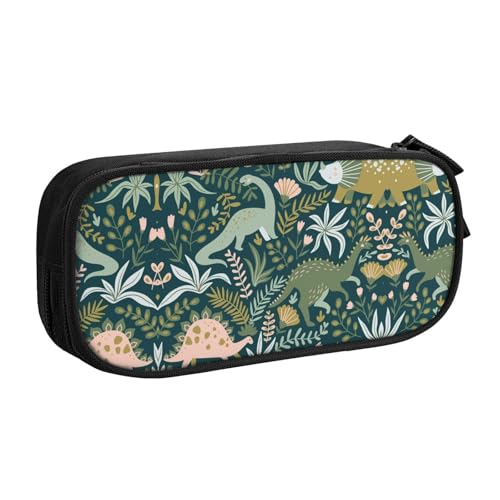 Niedliches Dinosaurier-Federmäppchen, großes Fassungsvermögen, doppellagig, personalisierbar, Volldruck, Polyestergewebe, Organizer, Schule, Büro, Reise-Make-up-Tasche, Schwarz , Einheitsgröße von DNBCLEZK