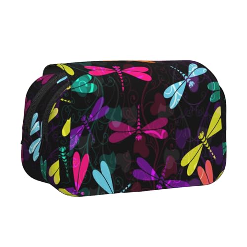 Niedliches Libellen-Federmäppchen, doppellagig, Flip-Top-Federmäppchen, großes Fassungsvermögen, Organizer für 50 Stifte, strapazierfähiges Polyester, Schreibwaren-Halter für Schule, Kunstreisen von DNBCLEZK