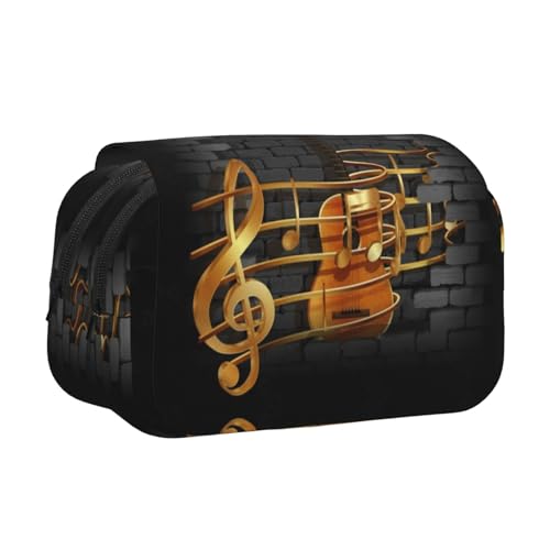 Note Guitar Doppelschichtiges Flip-Top-Federmäppchen, großes Fassungsvermögen, Organizer für 50 Stifte, strapazierfähiges Polyester, Schreibwaren-Halter für Schule, Kunstreisen (Allover-Druck) von DNBCLEZK