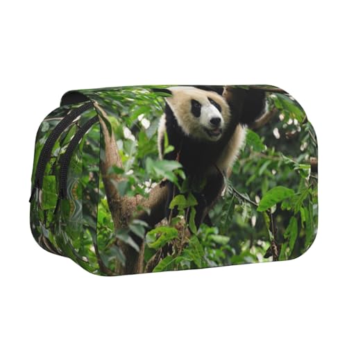 Panda Tree Doppelschichtiges Flip-Top-Federmäppchen, großes Fassungsvermögen, Organizer für 50 Stifte, strapazierfähiges Polyester, Schreibwaren-Halter für Schule, Kunstreisen (Allover-Druck) von DNBCLEZK