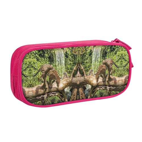 Panther On Tree Stamm Wasserfall Große Kapazität Doppellagiges Federmäppchen Anpassbar Volldruck Polyester Stoff Organizer Schule Büro Reise Make-up Tasche, rose, Einheitsgröße von DNBCLEZK