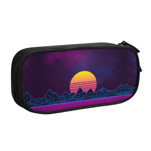 Retrowave Pictures Federmäppchen mit großem Fassungsvermögen, doppellagig, personalisierbar, Volldruck, Polyestergewebe, Organizer, Schule, Büro, Reise-Make-up-Tasche, Schwarz , Einheitsgröße von DNBCLEZK