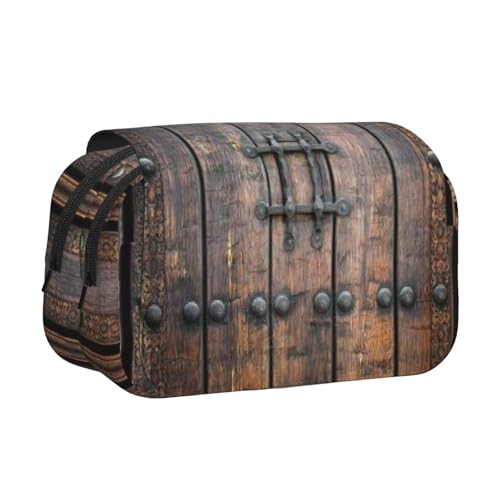 Rustikales Federmäppchen aus Holz, doppelschichtig, Flip-Top, großes Fassungsvermögen, Organizer für 50 Stifte, strapazierfähiges Polyester, Schreibwaren-Halter für Schule, Kunstreisen (Allover-Druck) von DNBCLEZK