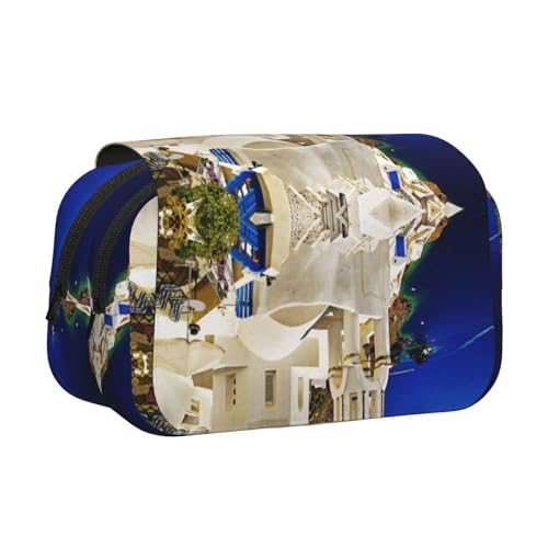 Santorini Federmäppchen mit doppeltem Klappdeckel, großes Fassungsvermögen, 50 Stifte, strapazierfähiges Polyester, Schreibwaren-Halter für Schule, Kunstreisen (Allover-Druck) von DNBCLEZK