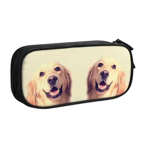 Schönes Federmäppchen mit goldenem Hund, großes Fassungsvermögen, doppellagig, personalisierbar, Volldruck, Polyestergewebe, Organizer, Schule, Büro, Reise-Make-up-Tasche, Schwarz , Einheitsgröße von DNBCLEZK