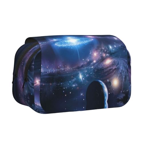 Space Planets Federmäppchen, doppellagig, Flip-Top, großes Fassungsvermögen, Organizer für 50 Stifte, strapazierfähiges Polyester, Schreibwaren-Halter für Schule, Kunstreisen (Allover-Druck) von DNBCLEZK