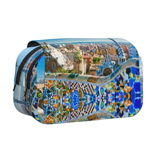 Spanien Water City Doppelschichtiges Flip-Top-Federmäppchen, großes Fassungsvermögen, Organizer für 50 Stifte, strapazierfähiges Polyester, Schreibwaren-Halter für Schule, Kunstreisen (Allover-Druck) von DNBCLEZK