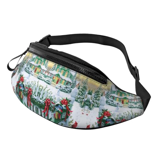 Weihnachts-Briefkasten und Geschenke, Bauchtasche für Männer und Frauen, bedrucktes Polyester, Hüfttasche für Reisen, Wandern, Sport, mit verstellbarem Riemen, Schwarz , Einheitsgröße von DNBCLEZK
