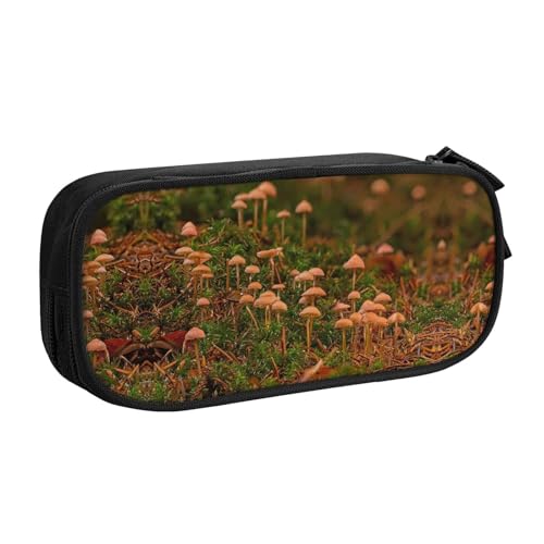 Wild Mushroom Federmäppchen mit großem Fassungsvermögen, doppellagig, personalisierbar, Volldruck, Polyestergewebe, Organizer, Schule, Büro, Reise-Make-up-Tasche, Schwarz , Einheitsgröße von DNBCLEZK