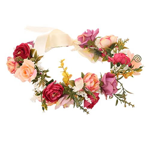 Braut-Rosen-Blumenkranz, Stoff-Blumenkrone, Hochzeit, Braut-Stirnband, Kopfschmuck, Haarschmuck for Frauen und Mädchen, Blumenkronen for Frauen von DNCG