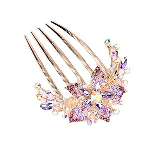 Crystal Flowers Hair Combs Women Hair Jewelry Hair Pins Accessories Gifts Clips Ladies Wedding Decor (Color : Purple) von DNCG