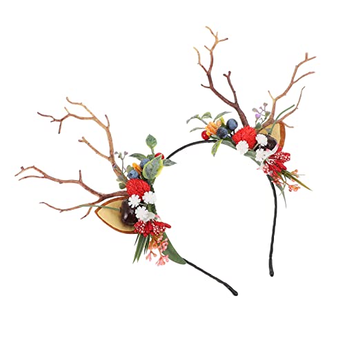 Hirschgeweih-Stirnband, Blumenzweige, Haarreifen mit Beeren-Dekor, Haarband, Festival-Mädchen-Kopfschmuck for Damen und Kinder, Kinder-Geweih-Stirnband von DNCG