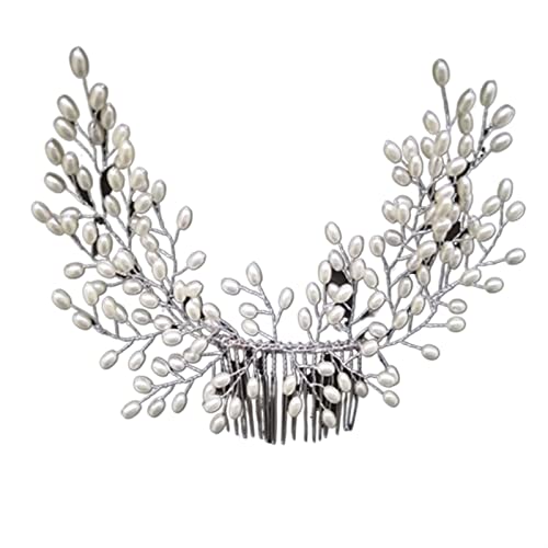 Hochzeit Kristall Braut Haar Kamm Kopfbedeckung Blinkende Ornamente Strass Perle Braut Haar Clip Zubehör Schmuck (Color : Silver, Size : Silver) von DNCG