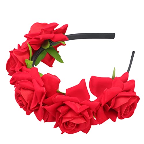 Hochzeitsgirlande Rosen-Stirnband, Blumenkronen-Stirnband, Blumen-Tiara-Stirnband, Rosen-Blumen-Stirnband for Hochzeit, Bankett, Party, Braut-Stirnband (Color : Red) von DNCG