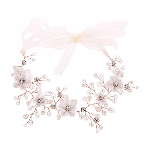 Kopfschmuck Brautperlen-Haarband Mädchen-Haargummis Strass-Stirnbänder Strass-Kopfschmuck Blume Braut-Haarband Braut Hochzeit Haarranke Strasssteine ​​Roségold Hochzeits-Stirnband von DNCG