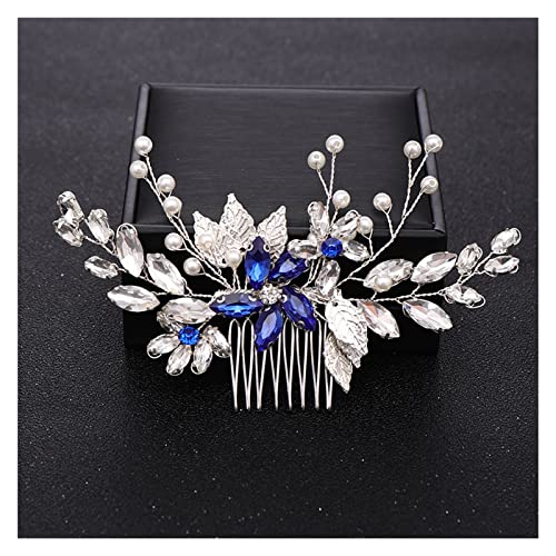 Perle Kristall Blume Blätter Haar Kämme Reben Band for Frauen Braut Hochzeit Haar Zubehör Schmuck Strass Haarbänder Clips (Color : Blue) von DNCG