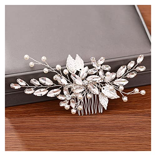 Perle Kristall Blume Blätter Haar Kämme Reben Band for Frauen Braut Hochzeit Haar Zubehör Schmuck Strass Haarbänder Clips (Color : Silver) von DNCG