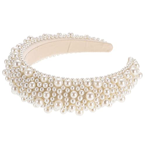 Perlen-Stirnband, glitzerndes Kunstperlen-Strass-Haarband, Braut-Haarband, Barock-Schwamm-Perlen-Stirnband, Hochzeit, Haarschmuck for Frauen und Mädchen – Weiß (Color : White) von DNCG