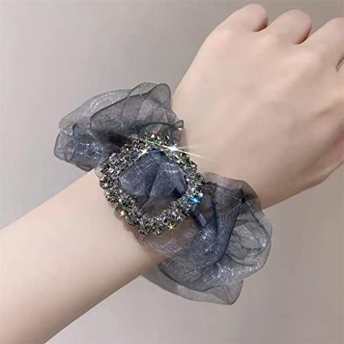 Strass Organza Gummiband Haar Ring Dickdarm Haar Bindung Haar Zubehör Kopfschmuck Haar Seil Weibliche Haar Seil (Color : Navy, Size : As shown) von DNCG