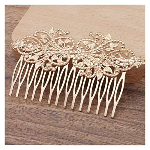 Vintage Bronze Teeth Comb Hair Jewelry Charm Women Flower Motif Hairpin Hairclips Barrettes Retro Hair Wear Accessories (Color : Kc Gold) von DNCG