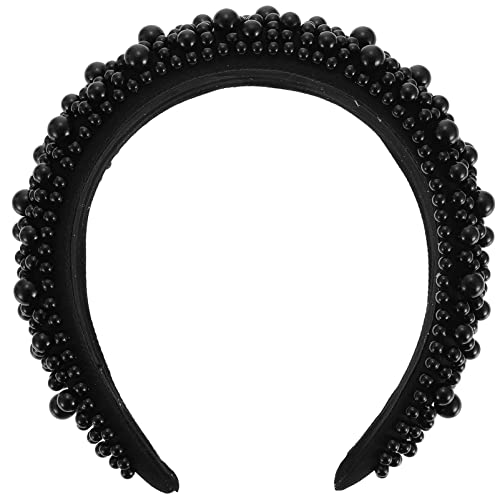 Vintage-Schmuck, Perlen-Stirnband, Mädchen-Kopfschmuck, modische Haarbänder, elegante Stirnbänder mit Perlen, Hochzeitsdekoration (Color : Black) von DNCG