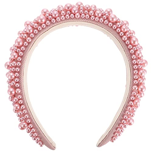 Vintage-Schmuck, Perlen-Stirnband, Mädchen-Kopfschmuck, modische Haarbänder, elegante Stirnbänder mit Perlen, Hochzeitsdekoration (Color : Pink) von DNCG