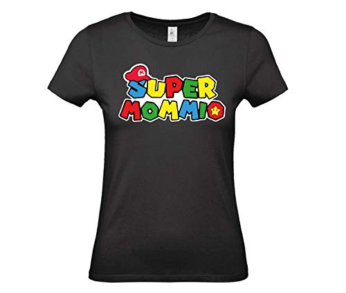 DND DI D'ANDOLFO CIRO Super Mommi Damen-T-Shirt (Super Mario-Stil) Weiß – Schwarz – Blau – Geschenk für Muttertag oder Geburtstag – Super Mutter, Schwarz Small von DND DI D'ANDOLFO CIRO