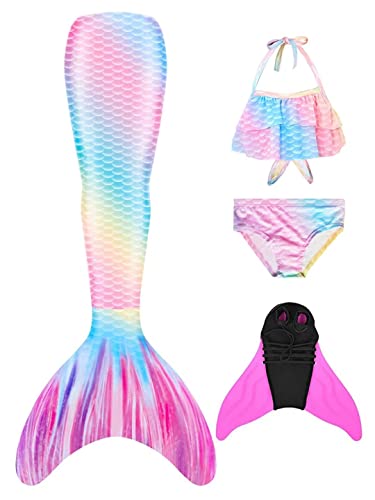 DNFUN Mädchen Meerjungfrauenflosse mit Bikini zum Schwimmen-Mermaid Tail Badeanzug Kinder meerjungfrau Flosse von DNFUN