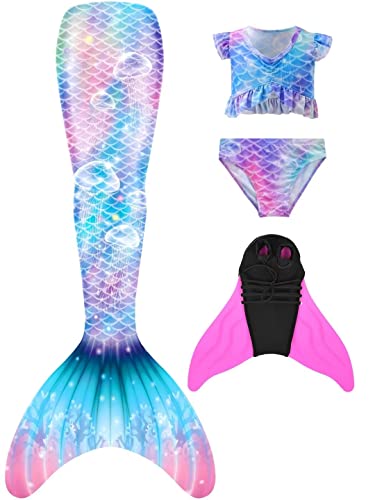 DNFUN Mädchen Meerjungfrauenflosse mit Bikini zum Schwimmen-Mermaid Tail Badeanzug Kinder meerjungfrau Flosse von DNFUN