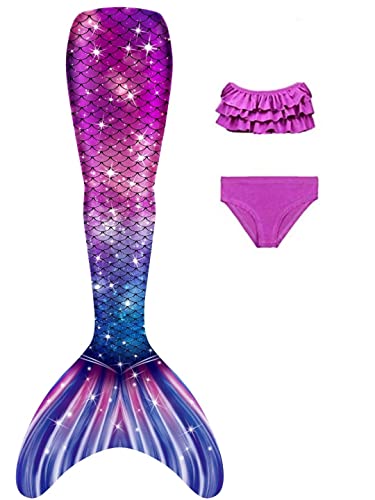 DNFUN Mädchen-Meerjungfrauenschwänze-mit Bikini-zum Schwimmen,ohne Monoflosse 3 Stück – Meerjungfrauen-Schwimmkostüme für Kinder,ohne Monoflosse-2 cmr8,130 von DNFUN