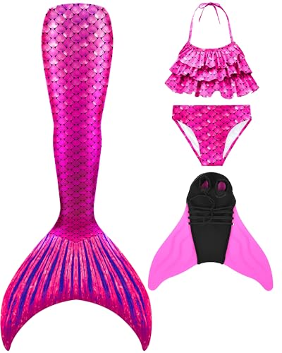 DNFUN Mädchen Meerjungfrauenschwanz Zum Schwimmen mit Kinder Meerjungfrau Flosse -Mermaid Tail Meerjungfrauenflosse zum Schwimmen, 4 Stück Set,M3,110 von DNFUN