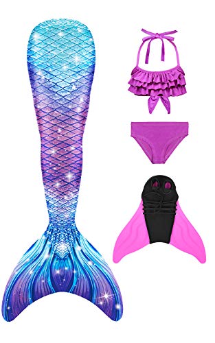 DNFUN Mädchen Meerjungfrauenschwanz mit Bikini Set -Flosse Meerjungfrau Kinder mit Mermaid Tail zum Schwimmen für Erwachsene und Kinder von DNFUN