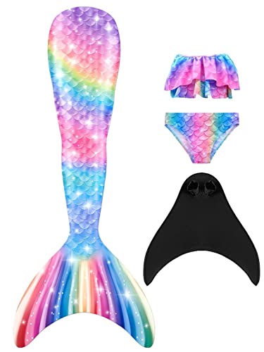 DNFUN Mädchen Meerjungfrauenschwanz mit Bikini Set -Kinder Meerjungfrau Flosse mit Mermaid Tail zum Schwimmen von DNFUN