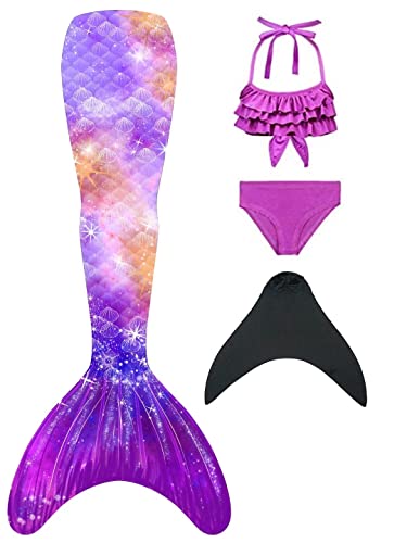 DNFUN Mädchen Meerjungfrauenschwanz mit Bikini Set -Kinder Meerjungfrau Flosse mit Mermaid Tail zum Schwimmen von DNFUN