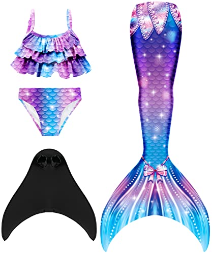 DNFUN Mädchen Meerjungfrauenschwanz mit Bikini zum Schwimmen Mädchen Meerjungfrau Bikini Kostüm mit Kinder Meerjungfrau Flosse von DNFUN