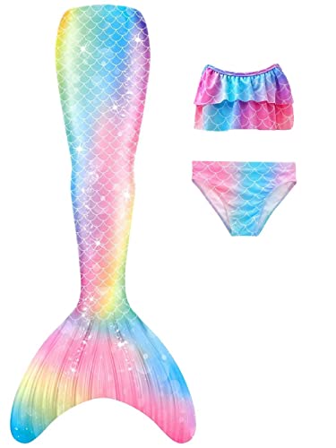 DNFUN Mädchen-Mermaid tai-with Bikini-for Swimming,ohne Monoflosse 3 Stück – Meerjungfrauen-Schwimmen kostüme für Kinder,ohne Monoflosse-2 cm1,150 von DNFUN