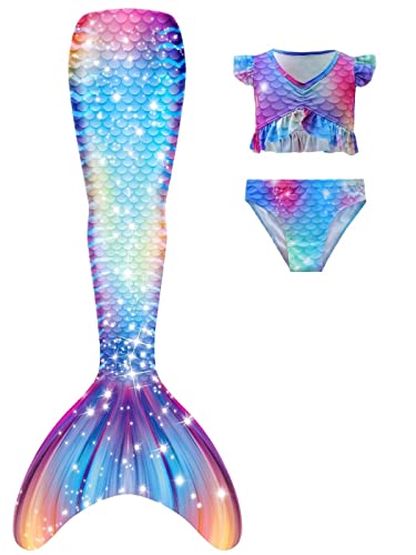 DNFUN Mädchen-Mermaid tai-with Bikini-for Swimming,ohne Monoflosse 3 Stück – Meerjungfrauen-Schwimmen kostüme für Kinder,ohne Monoflosse-2 cm2,110 von DNFUN