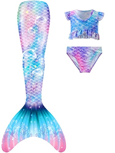 DNFUN Mädchen-Mermaid tai-with Bikini-for Swimming,ohne Monoflosse 3 Stück – Meerjungfrauen-Schwimmen kostüme für Kinder,ohne Monoflosse-2 cm3,140 von DNFUN