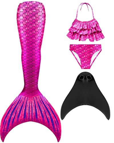 DNFUN Mädchen Monoflossen mit Cosplay Bikini Set und Flossen von DNFUN