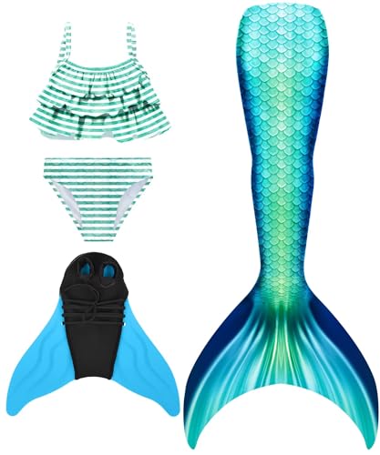 DNFUN Mädchen Monoflossen mit Cosplay Bikini Set und Flossen von DNFUN