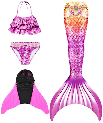 DNFUN Meerjungfrauenflosse Mädchen Cosplay Badeanzug mit Meerjungfrau Flosse Kinder zum Schwimmen,rosa,DH48,110 von DNFUN