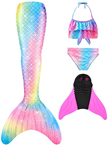 DNFUN Meerjungfrauenflosse Mädchen Cosplay Meerjungfrauenschwanz mit Bikini und Kinder Meerjungfrau Flosse zum Schwimmen von DNFUN