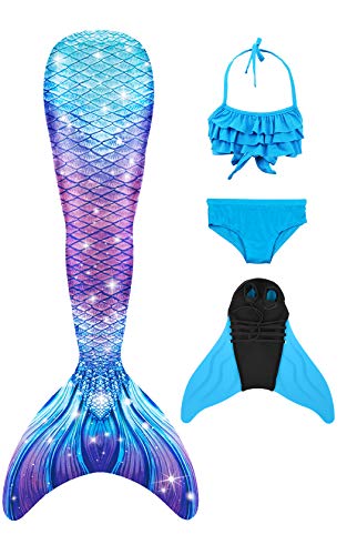 DNFUN Meerjungfrauenflosse Mädchen Cosplay Meerjungfrauenschwanz mit Meerjungfrau Flosse für Kinder zum Schwimmen,blau,G5+wjf46,150 von DNFUN