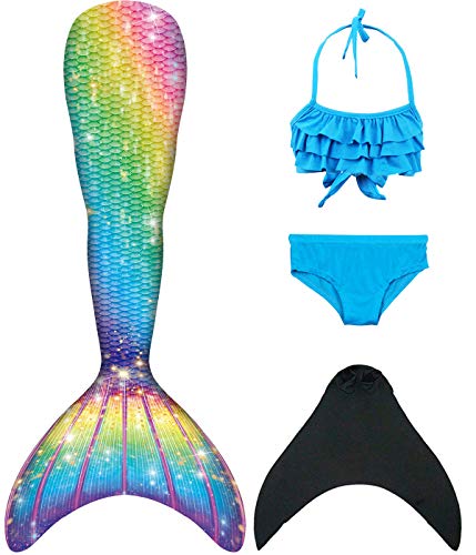 DNFUN Meerjungfrauenflosse Mädchen Meerjungfrauenschwanz zum Schwimmen mit Bikini mit meerjungfrau Flosse für Kinder,4 Stück Set von DNFUN