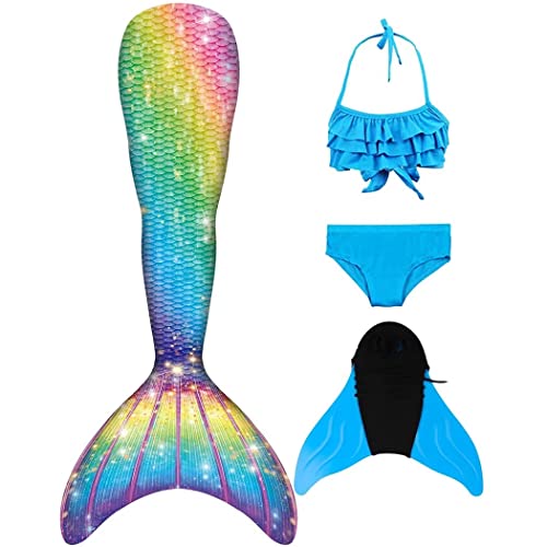 DNFUN Meerjungfrauenflosse Mädchen mit Bikini -Meerjungfrauenschwanz kostüm mit Monoflosse zum Schwimmen von DNFUN