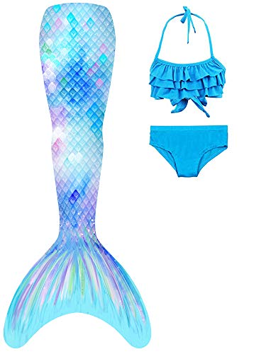 DNFUN Meerjungfrauenschwanz mit Bikini zum Schwimmen für Mädchen Meerjungfrau Schwanz Schwimmen kostüme für Kinder,Meerjungfrau Flosse Mädchen Seperat von DNFUN