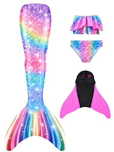 DNFUN meerjungfrauenflosse mädchen Badeanzug - Meerjungfrau Flosse Bademode mit Bikini Set und Monoflosse Mermaid Tail von DNFUN