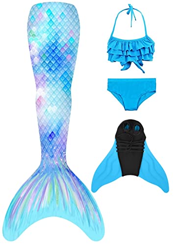 DNFUN meerjungfrauenflosse mädchen Badeanzug - Meerjungfrau Flosse Bademode mit Bikini Set und Monoflosse Mermaid Tail von DNFUN